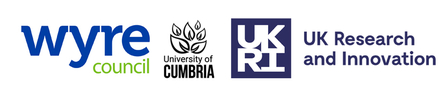 Logos for Wyre Council, University of Cumbria, and UK research and Innovation