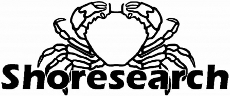 A crab outline with text saying shoresearch overlaid